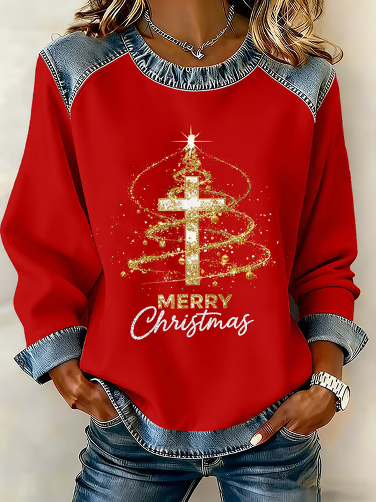 Women's Christmas Faith Cross Print Sweatshirt wearshes