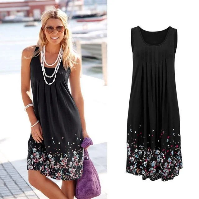 Sleeveless Floral Print Loose Casual Women Dress