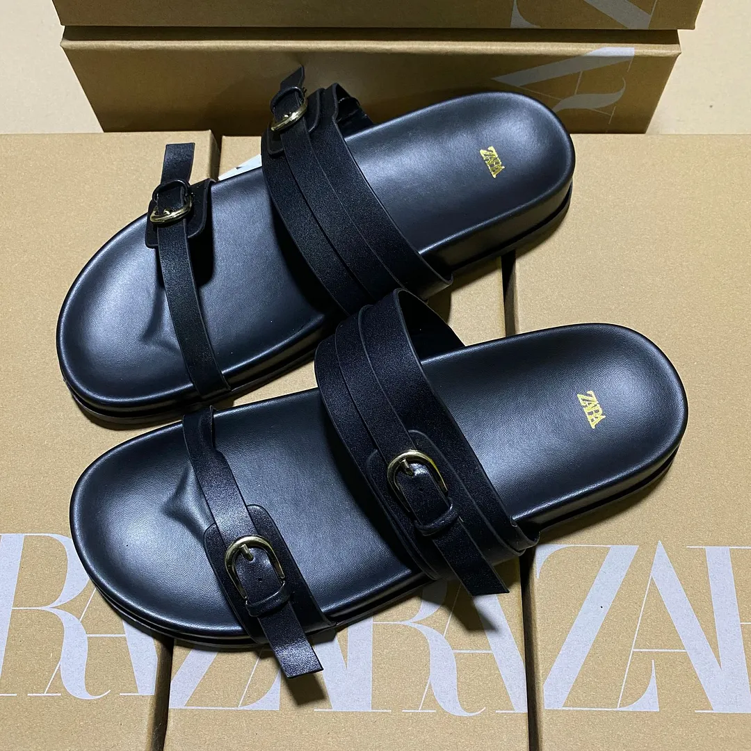Breakj Breakj Spring New Women's Shoes Round Head Flat Shoes Black Buckle Breathable Round Head Fashion Flat Bottom