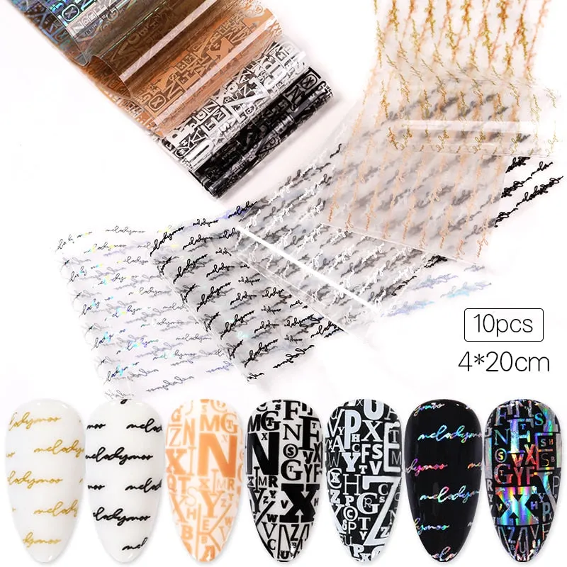 10Pcs/Set Colorful Nail Foil Stickers Mirror iridescent Effect Stickers Nail Art Transfer Foils Manicures Slider Decorations