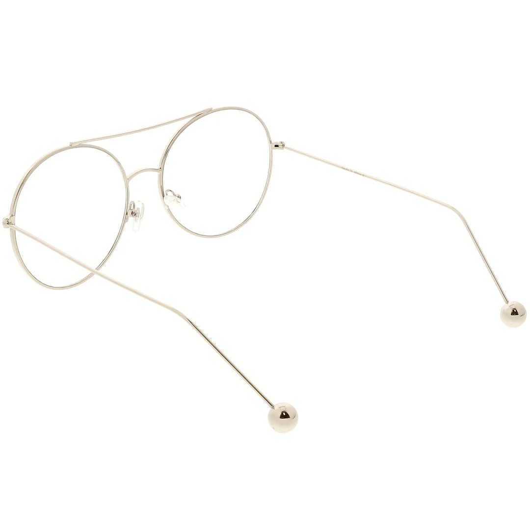 Premium Oversize Round Eyeglasses Metal Double Nose Bridge Clear Flat Lens 59mm