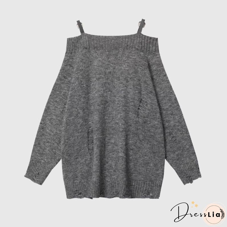 One-Shoulder Lazy Style Loose Sweater