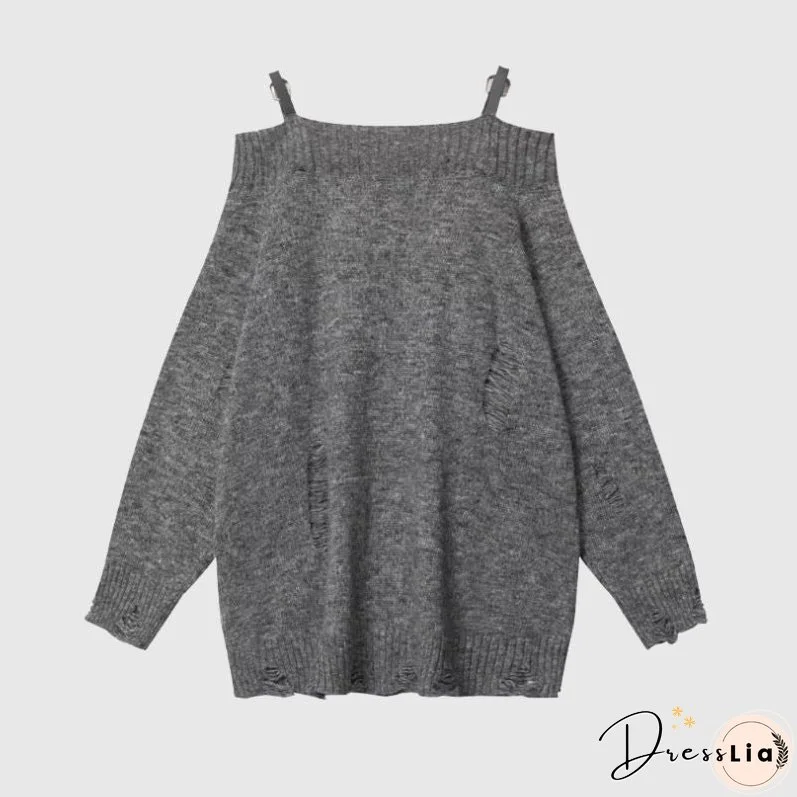 One-Shoulder Lazy Style Loose Sweater