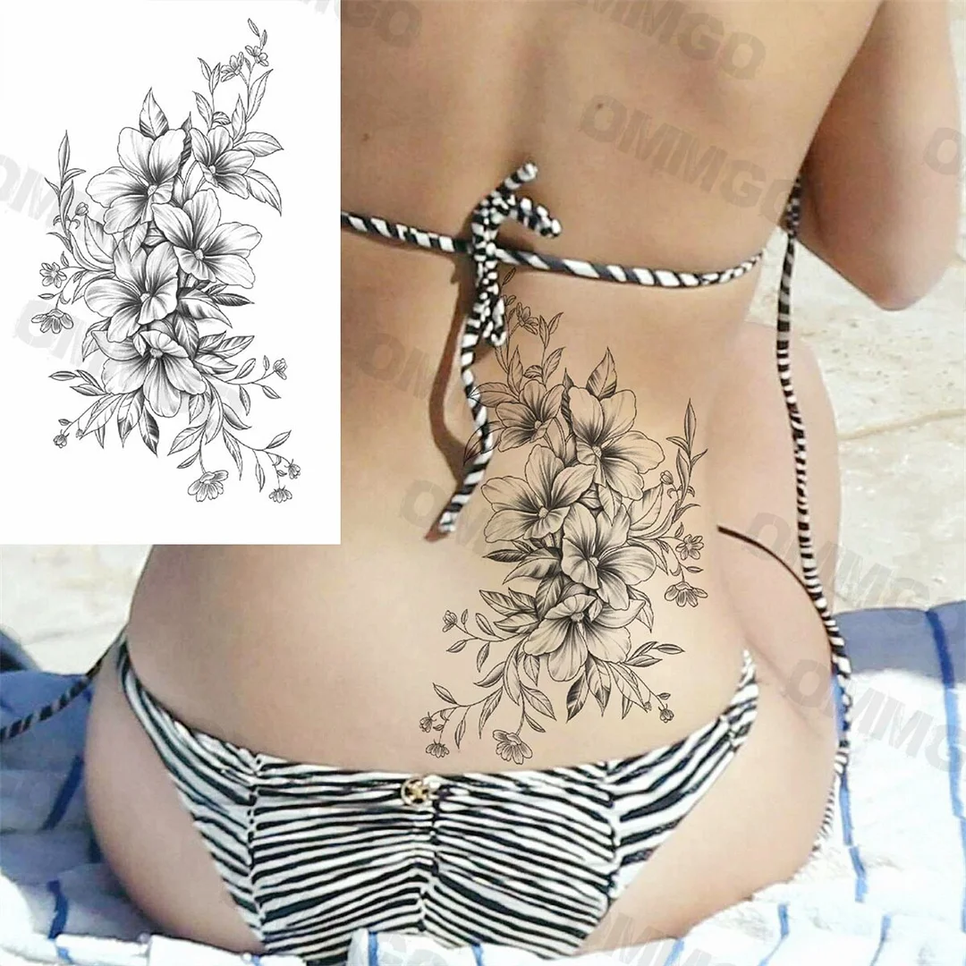 Sdrawing Rose Flower Skeleton Temporary Tattoos For Women Adult Girl Lion Tiger Crown Fake Tattoo Body Art Painting Tatoo Decal