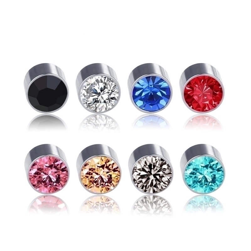 New Color Diamond Titanium Steel Magnetic Stud Earrings