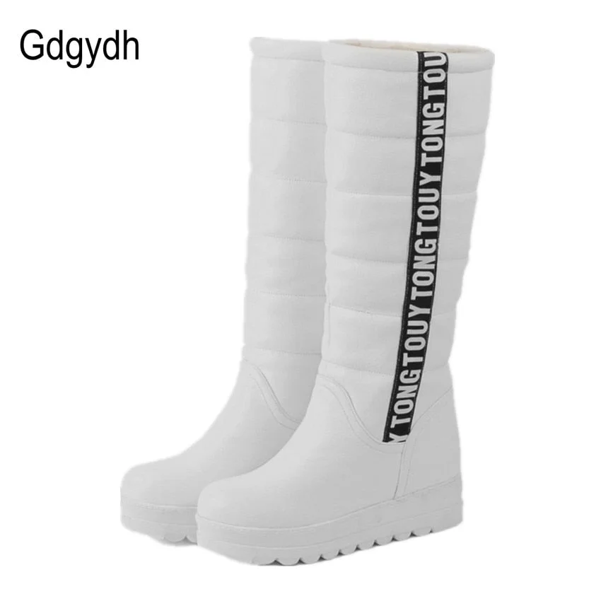 Gdgydh Winter Women Shoes Knee high Boots Female Elevator Flat Thermal Velvet Snow Boots Platform Cotton-padded Shoes Size 34-43