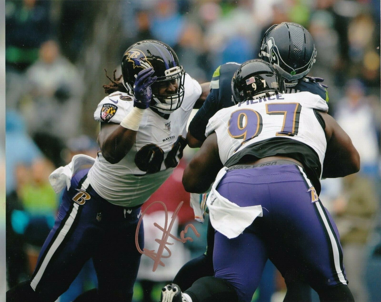 MICHAEL PIERCE BALTIMORE RAVENS ACTION SIGNED 8X10