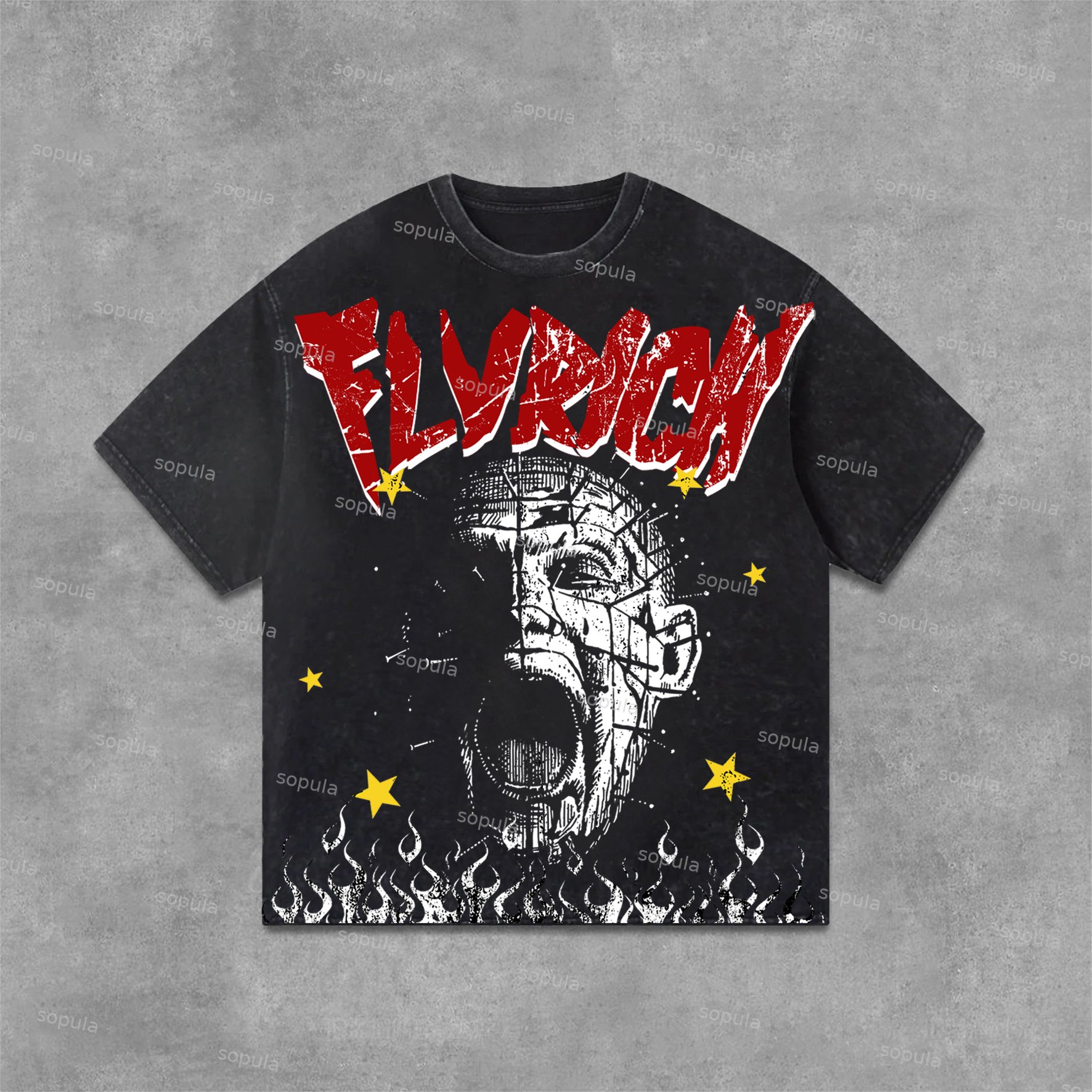 Mummy Fly Rich Vintage Graphic Print Acid Washed T-Shirt - SOPULA