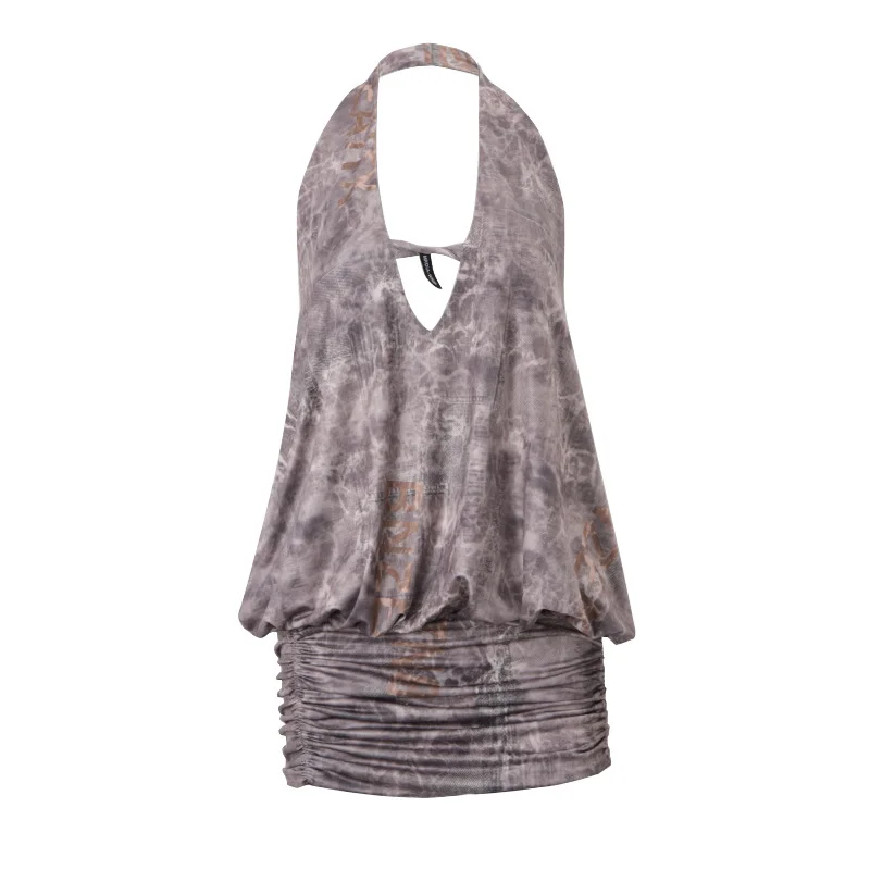 Brownm Brownm Women's Fall 2024 New Fashion Retro Dirt Sexy Hollow Back Sleeveless Buttock Skirt