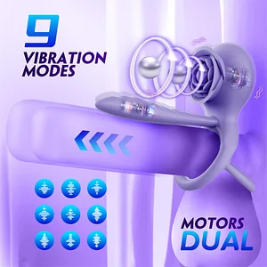 Rose App-Controlled Vibrating Cock Ring and Penis Sleeve with Clit Stimulator - 9 Vibration Modes