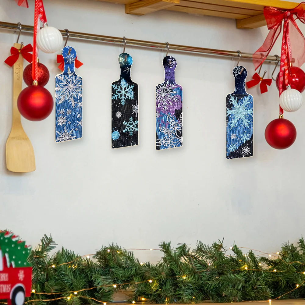 4Pcs Winter Snowflake Diamond Painting Serving Tray for Countertop Decor