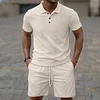 Men's Casual Jacquard Short-Sleeve Polo Shirt & Shorts Two-Piece Set by Inlyline
