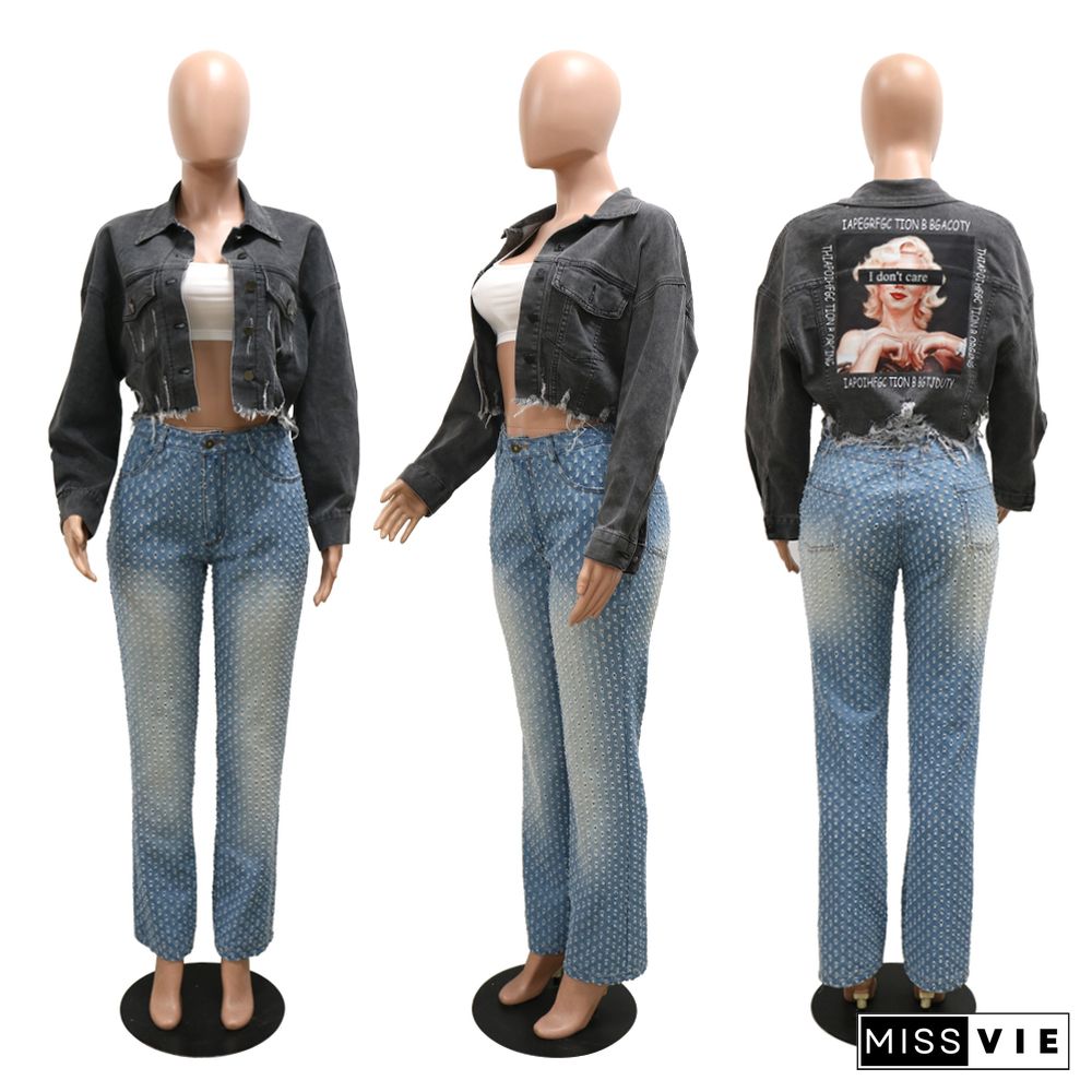 Vintage Outerwear Button Down Cropped Denim Jacket