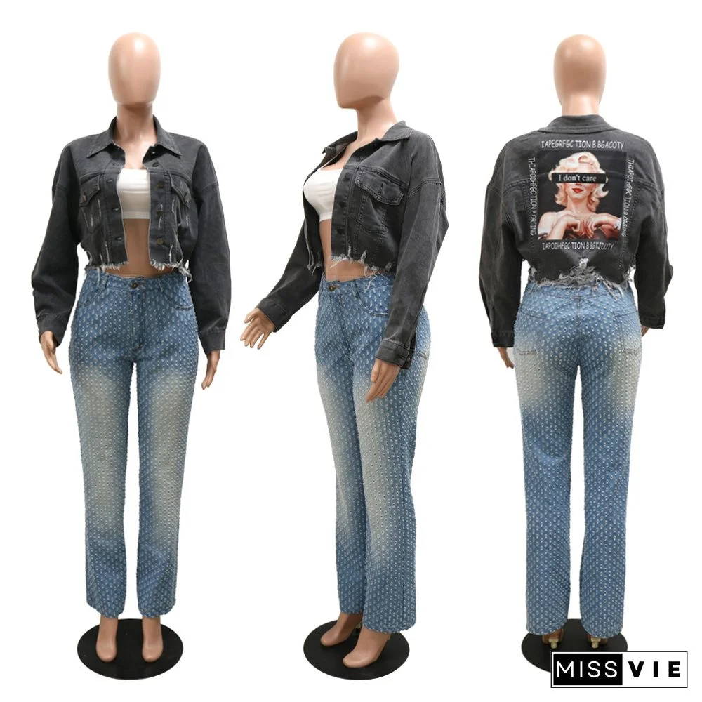 Vintage Outerwear Button Down Cropped Denim Jacket