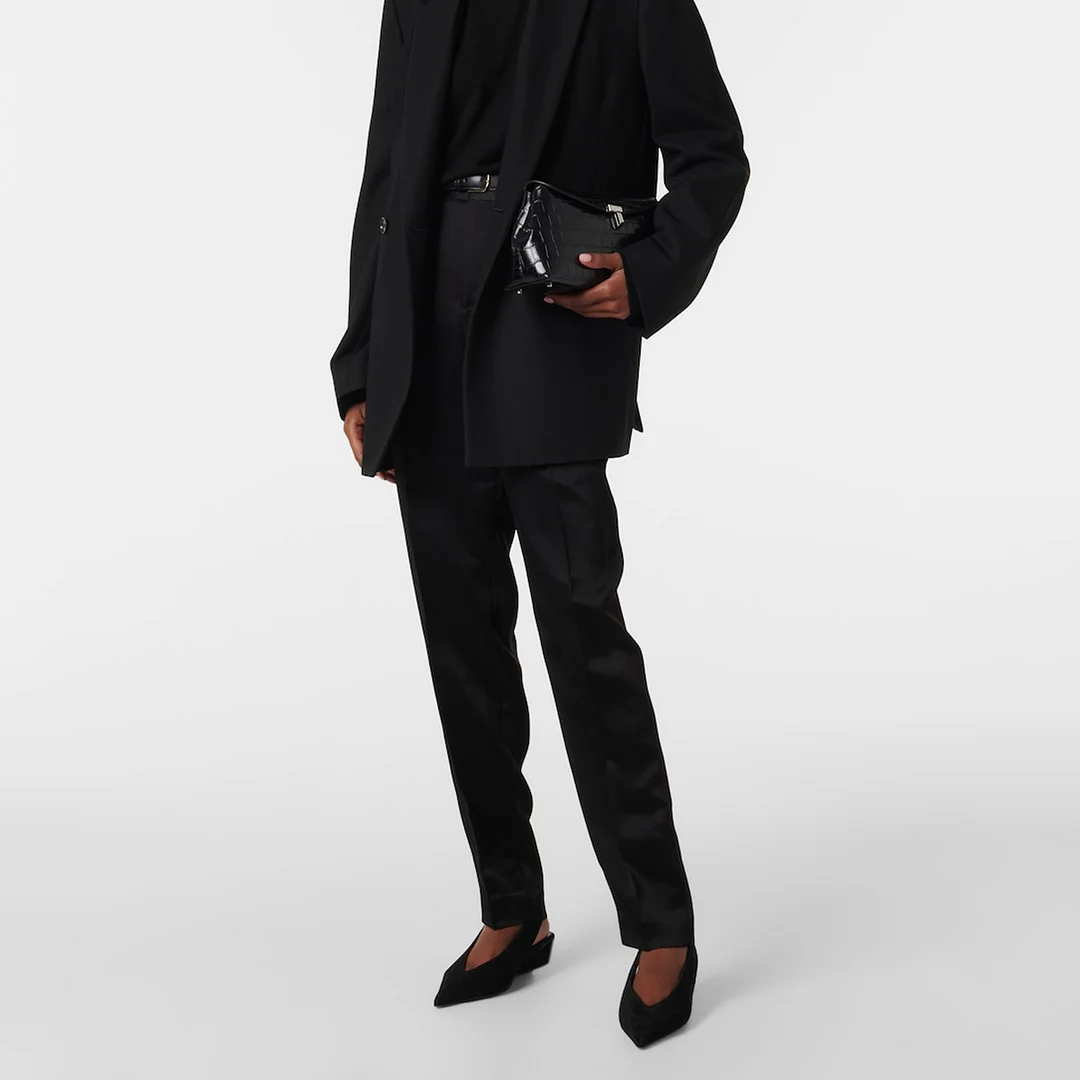 Black Pointed Toe Slingback Strappy Wedge Heel Pumps for Women