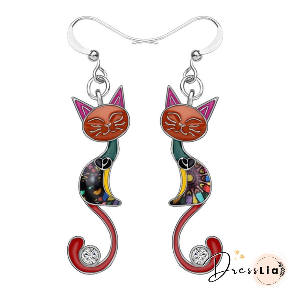 Fashion Animal Enamel Alloy Rhinestone Elegant Closed Eyes Cat Earrings Drop Dangle Earrings For Women Girls Gift Charms Pet Accessories 1 Pair Hot Sale