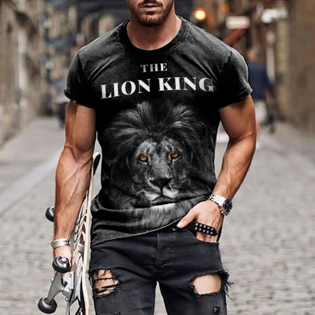 Fashion Casual Lion Short Sleeve T-Shirt