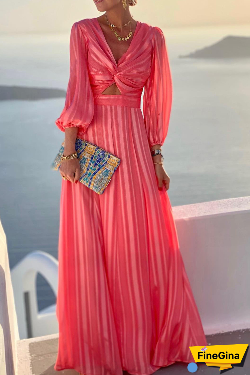 Fashion Solid Hollowed Out V Neck Cake Skirt Dresses