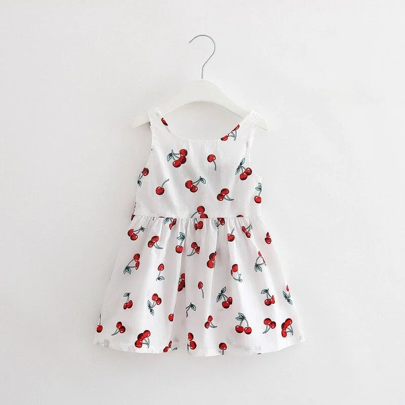 Summer Baby Girls Dress Cherry Print Infant Girl Dresses Toddler Baby Girl Sundress Clothing Casual Kids Vest Floral Dress