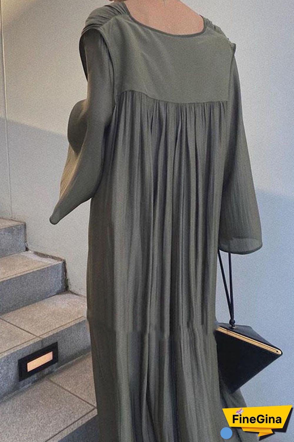 Fashion Street Solid Split Joint V Neck A Line Dresses