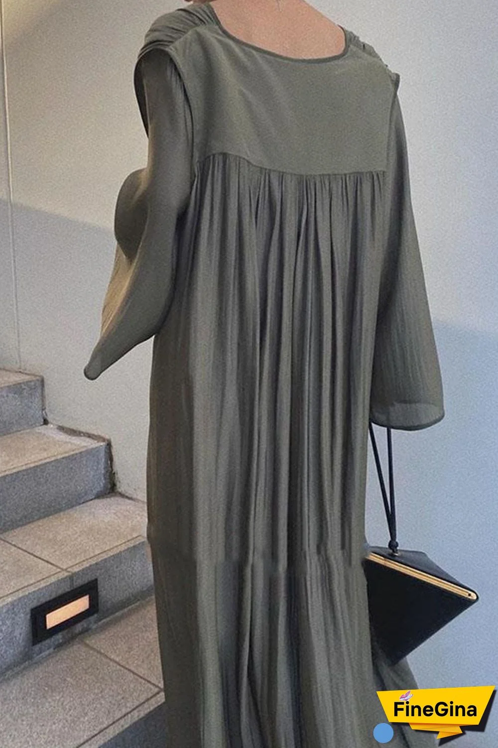 Fashion Street Solid Split Joint V Neck A Line Dresses