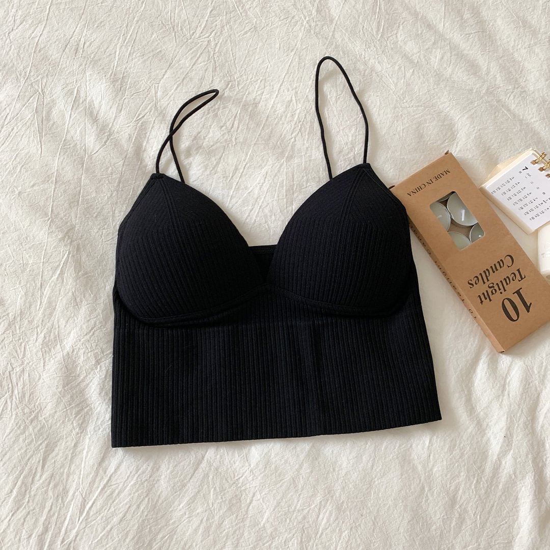 HELIAR Women Tops Sexy Solid Crop Top Women Tank Tops Sleeveless Slim Camis With Bra Basic Underwear Padded Bra Tops