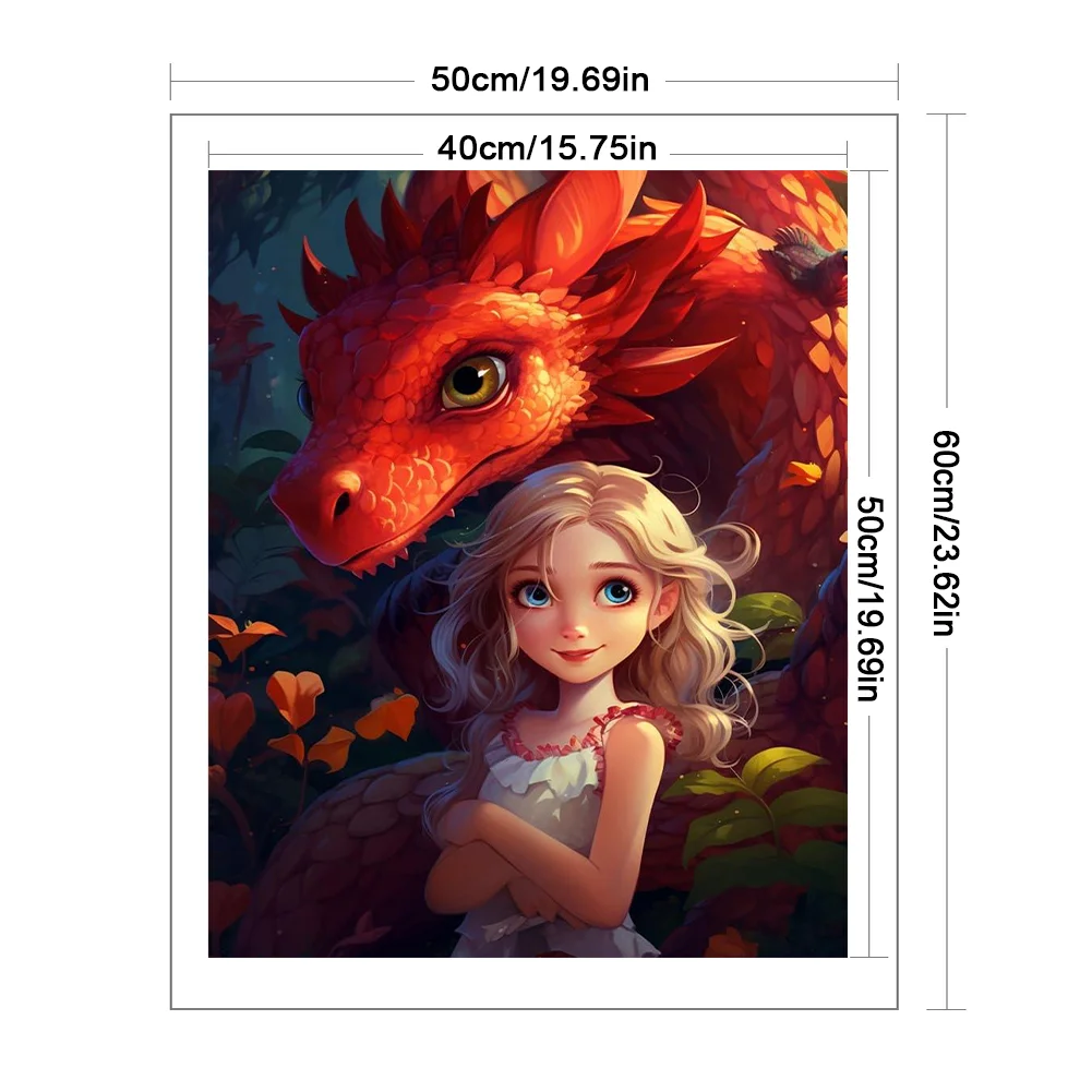 9CT Full Cross Stitch Bead Embroidery - Girl Dragon(Canvas|40*50CM)