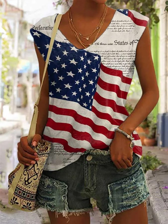 Women's Independence Day American Flag Print Sleeveless Tee socialshop