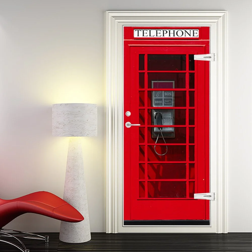 Nigikala Decoration Wallpaper 3D Wall Sticker Red Phone Booth Mural Self-adhesive Vinyl Decal Removable Livingroom Home Decor Poster