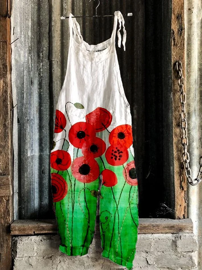 Retro casual Floral Printed overalls