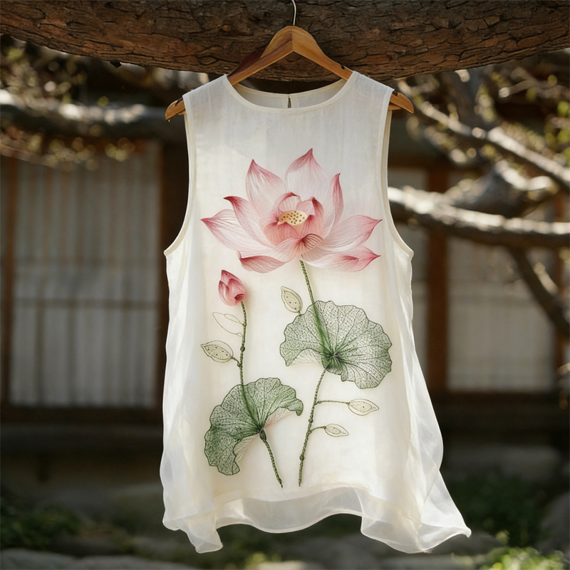 Classy Lotus Flower Flowy Linen Tank Top wearshes