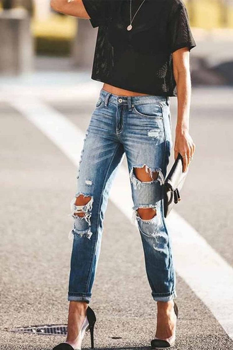 Regular Blue Ripped Jeans