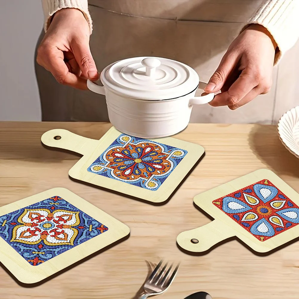 4Pcs Mandala DIY Diamond Painting Placemats Rhinestone Table Mats for Adults