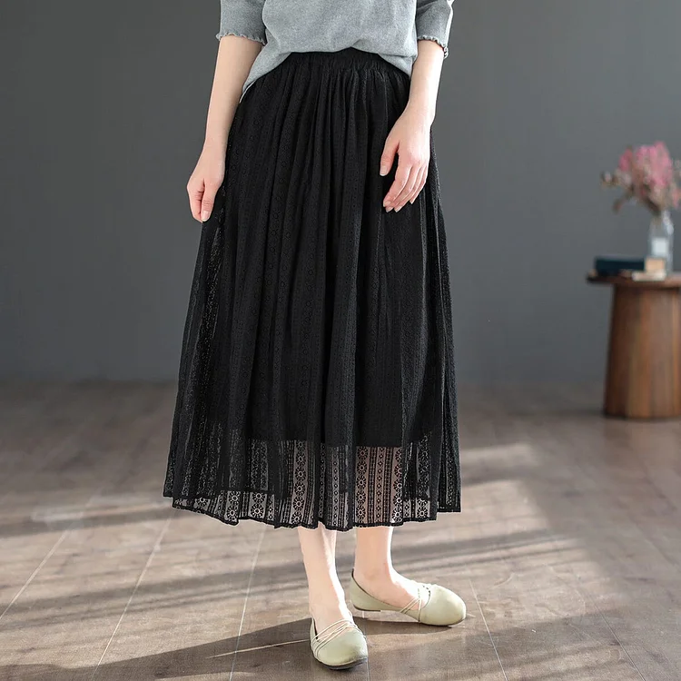 Spring Summer Cotton Lace Patchwork Casual Skirt