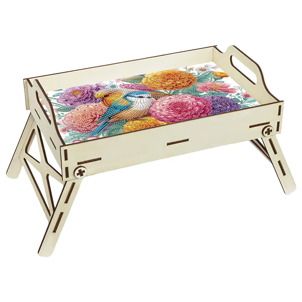5D DIY Flower-Bird Diamond Painting Serving Tray with Handle for Coffee Table