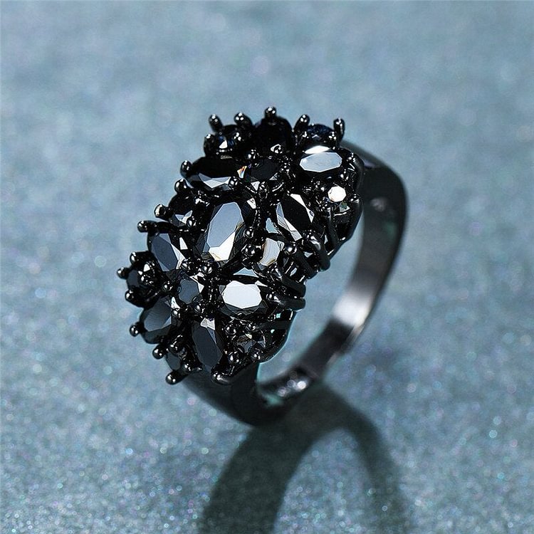 Black Crystal Oval Ring