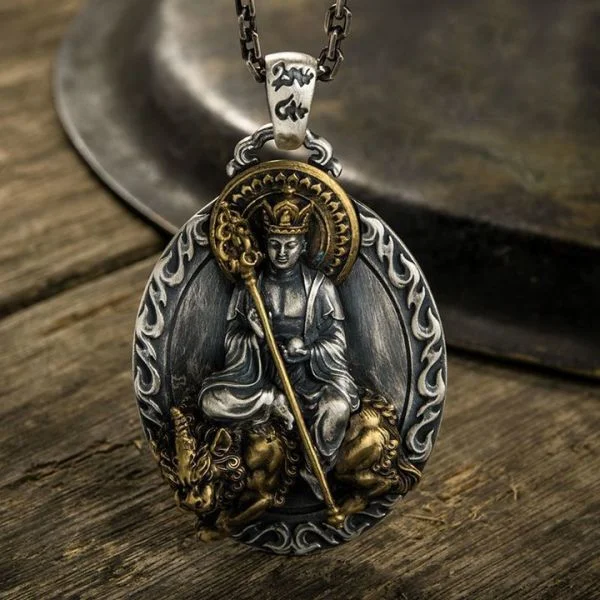Sterling Silver Kṣitigarbha Bodhisattva Pendant Necklace