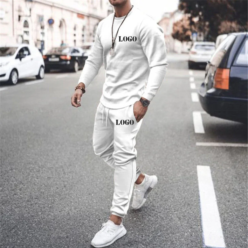 OEM Service Fall Plus Size Clothing Long Sleeve Crew Neck Patchwork Causal Two Piece Pants Custom Men Joggers Suits Set Tracksuit