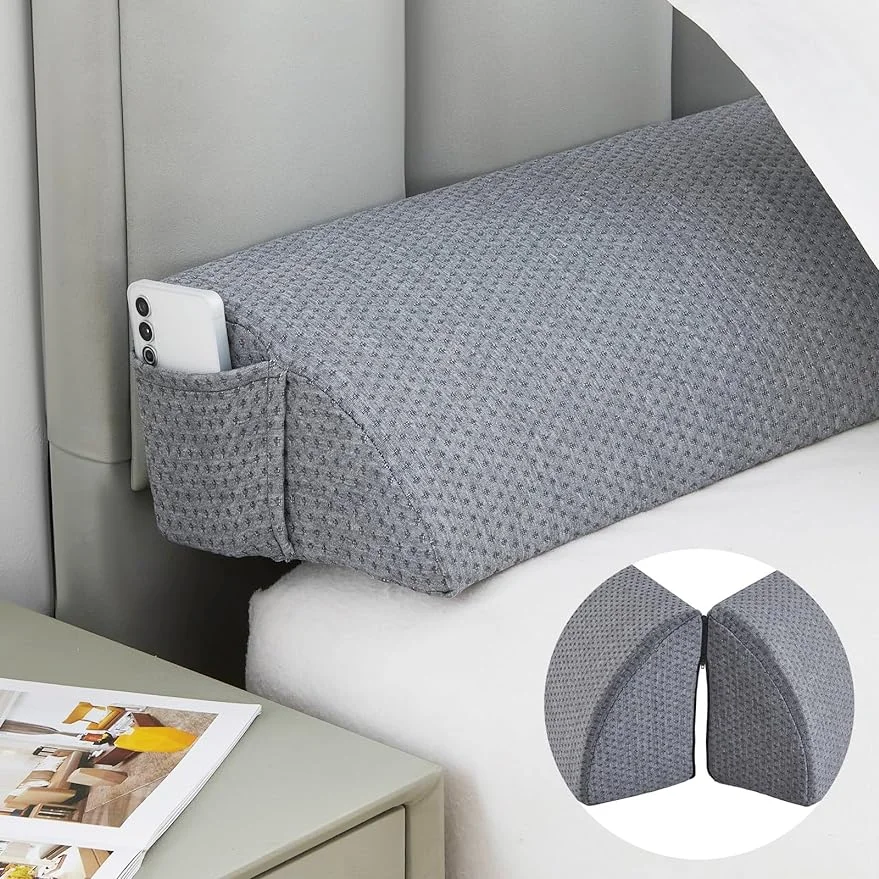 Extra Wide Wedge Pillow Headboard Detachable Bed Wedge Pillow for Headboard Curved Bed Gap Filler Mattress Pillow Wedge with Zipper for Gap 0-7", Grey