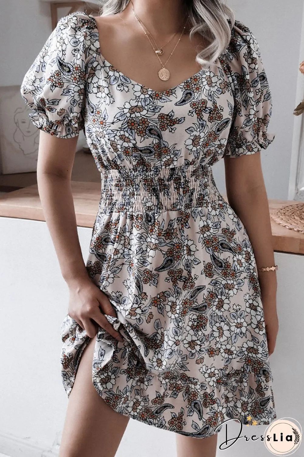 Fashion Casual Print Split Joint Square Collar A Line Dresses