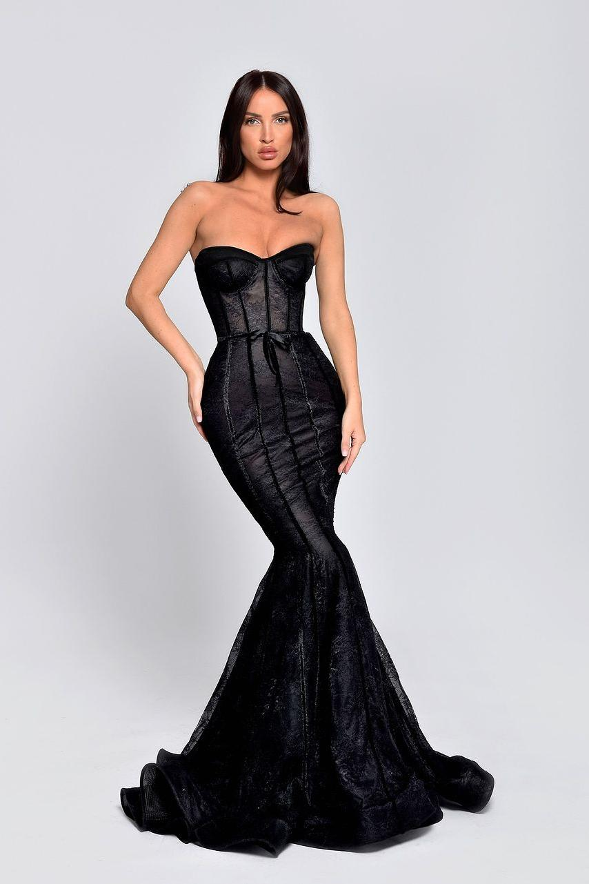 Lussooy Black Sweetheart Sleeveless Mermaid Long Slim Prom Dress 