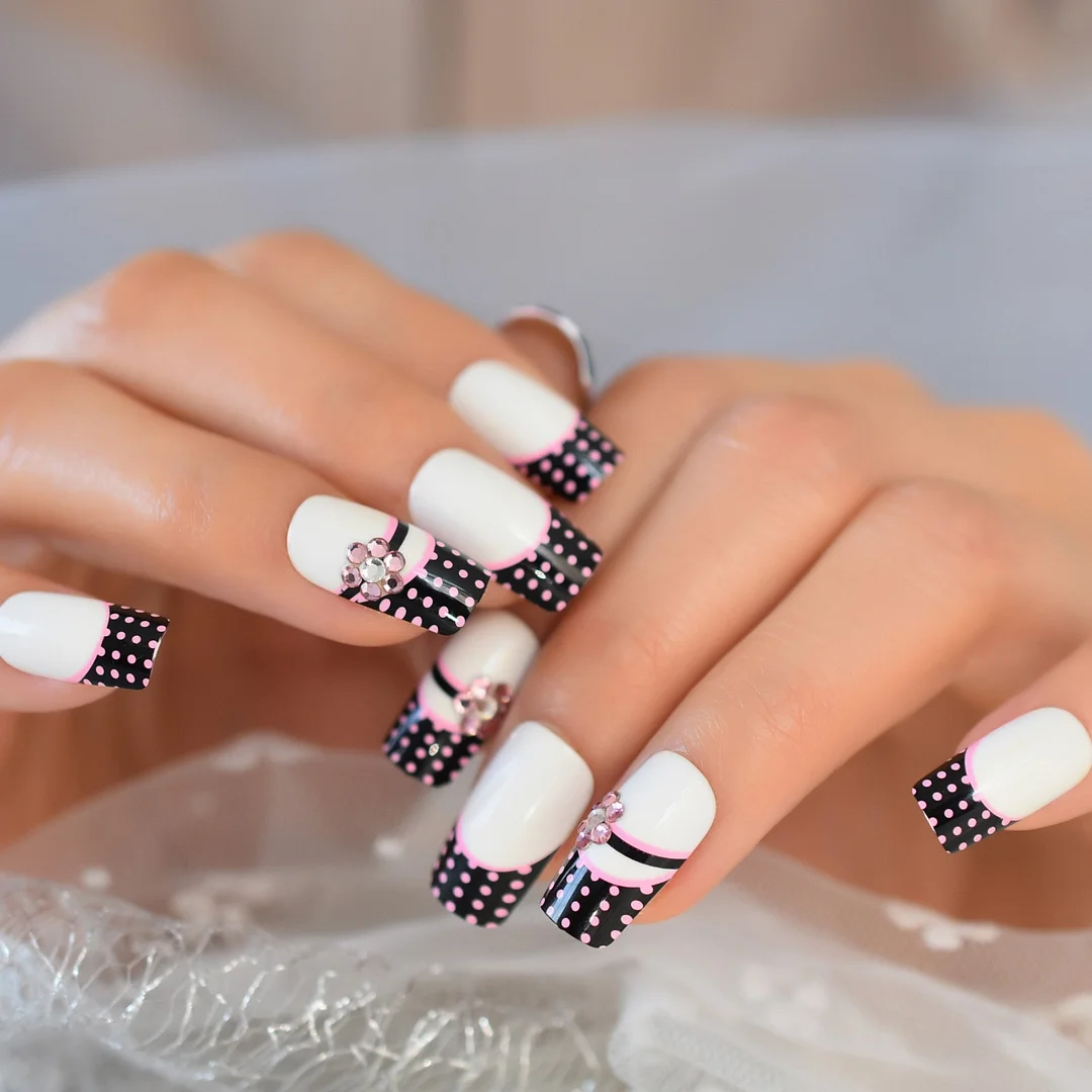 Many Point False Diamond Pre-Design Lovely Charms Full Cover Nails Square Medium-Short Full Cover Nails Supplying Gels Nails Art-Nail Inspo