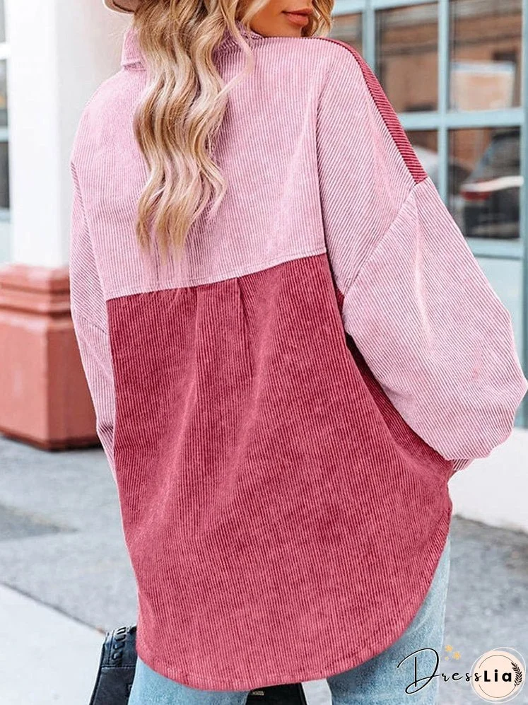 Button-Front Corduroy Colorblock Jacket