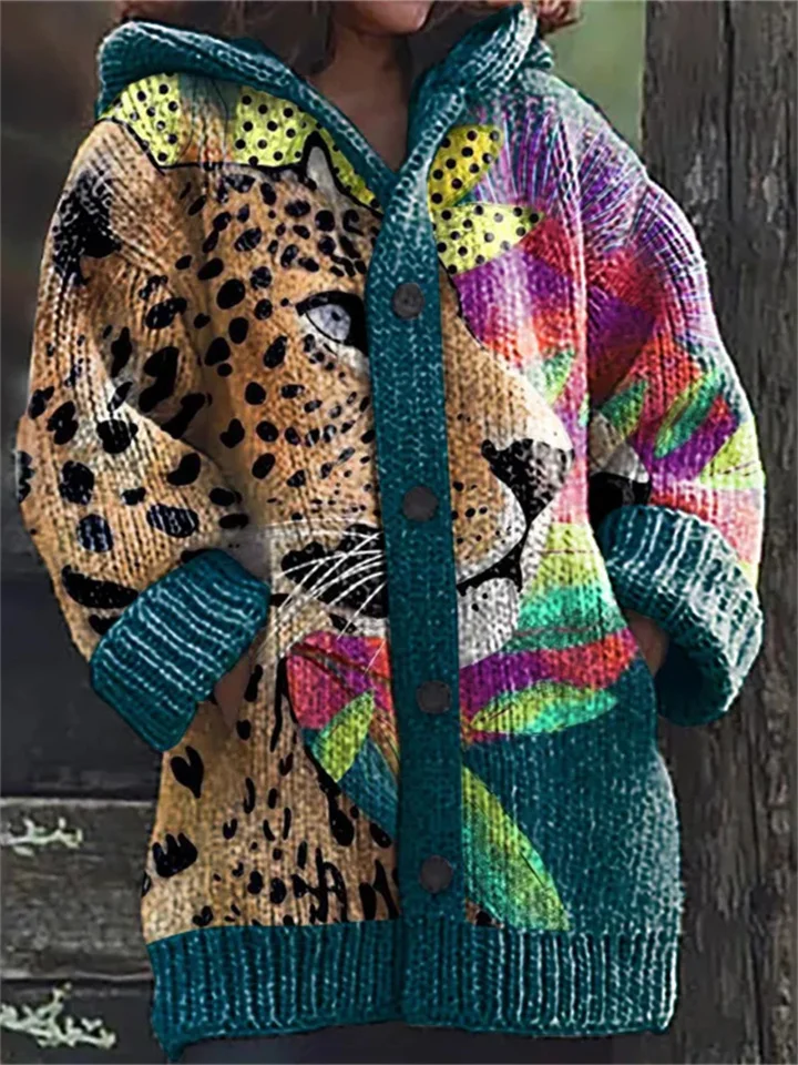 Women's Sweater Women's Printed Floral Cat Casual Jacket