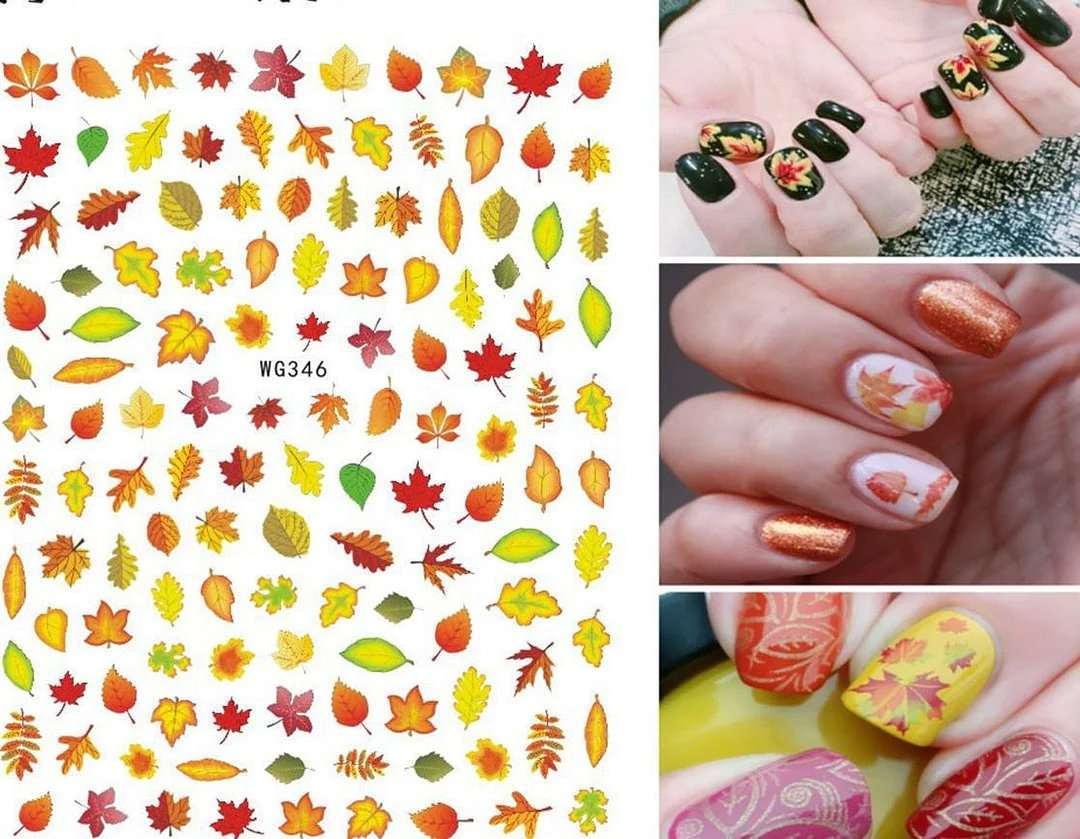 1pcs Fall Maple Leaves Nail Stickers 3D Yellow Gold Fall DIY Sliders Nail Art Decoration Autumn  Adhesive Manicure Nail Decals-Nail Inspo