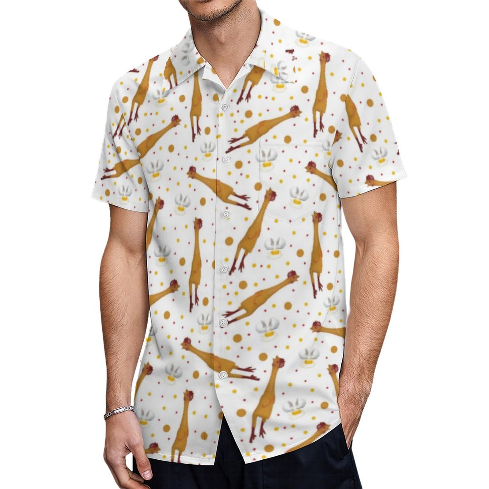 Fried Eggs And Rubber Chickens Hawaiian Shirt Mens Button Down Plus Size Tropical Hawaii Beach Shirts