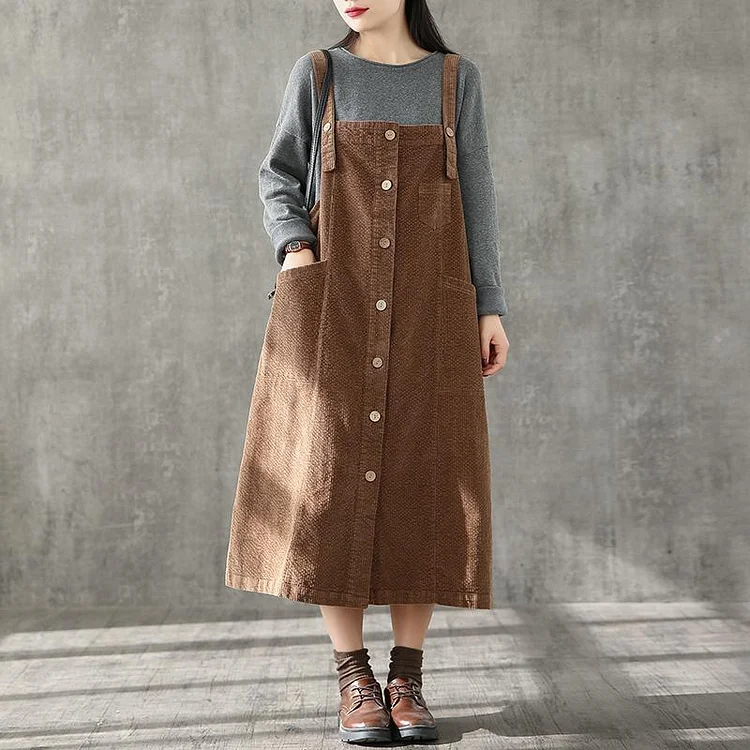 Loose Spaghetti Strap pockets Robes Inspiration chocolate Dress