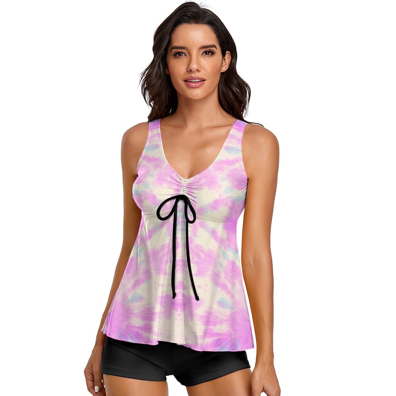 Women's Watercolour Two Piece Tankini Tummy Control Flowy Swimwear