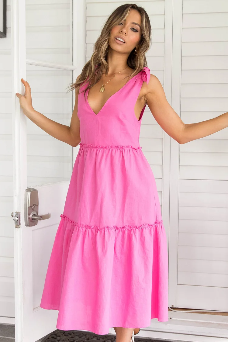 Pink Sleeveless round neck stitching big swing mini dress