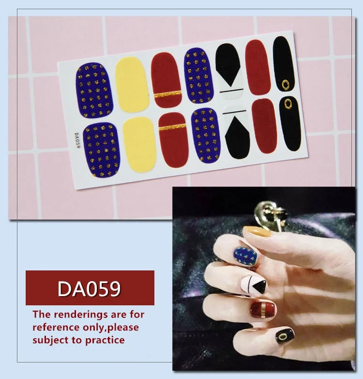 Full Cover Wraps Nail Polish Stickers Strips Plain Nail Art Decorations Heart Designs Glitter Powder Manicure Tips-Nail Inspo